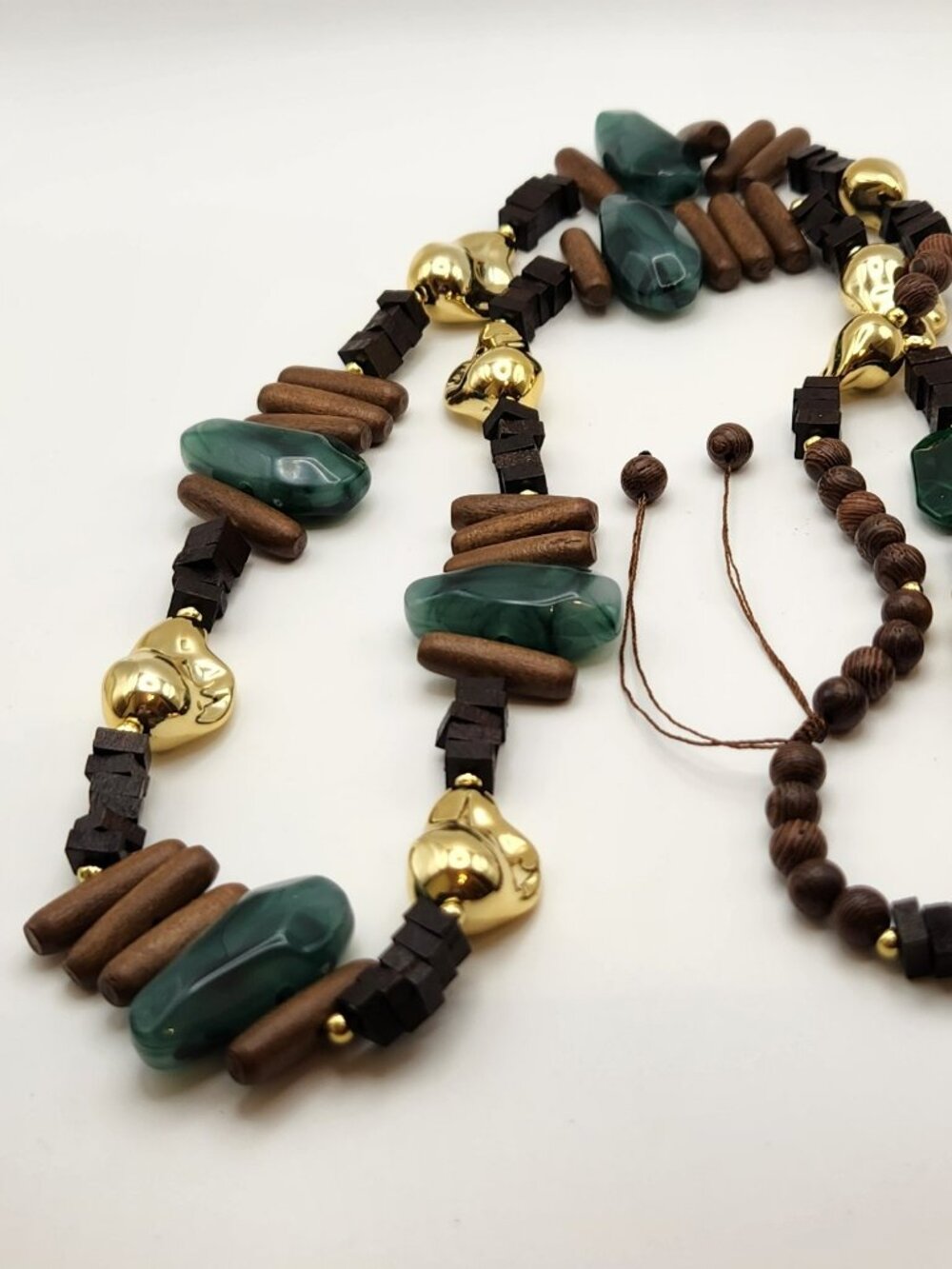 3 for $18 Long necklace mixed media brown green gold tone NIP